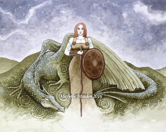 Guardians of the Land PRINT Celtic Goddess Brigantia, Earth Dragon
