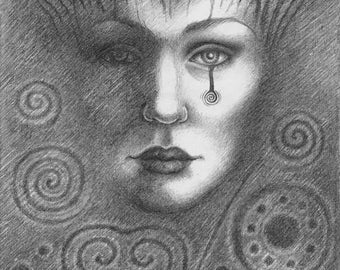 ORIGINAL DRAWING The Land Dreaming - ancient Earth Goddess art, sacred landscape spirit