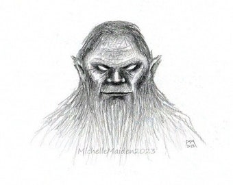 Cryptid Sasquatch ORIGINAL Drawing wild man of the woods Woodwose bigfoot sketch