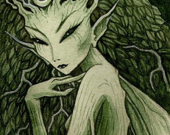 LIMITED EDITION ACEO print green fairy faery nature spirit woodland faerie dryad 'Of the Leaves' - No.24 of 25'