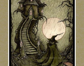 Goblin Mage HANDMADE CARD Goblincore nature fae pagan birthday traditional illustration