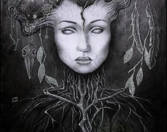 Persephone in the Underworld PRINT winter goddess art, Greek mythology surreal dark artwork