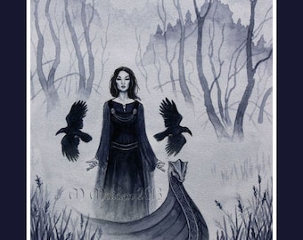 HANDMADE CARD Celtic Avalon Lady of the Lake 'Three Ravens' pagan birthday