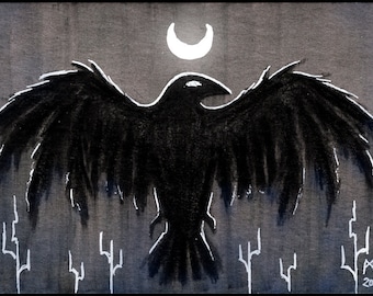 Night Crow ORIGINAL ACEO Miniature corvid art
