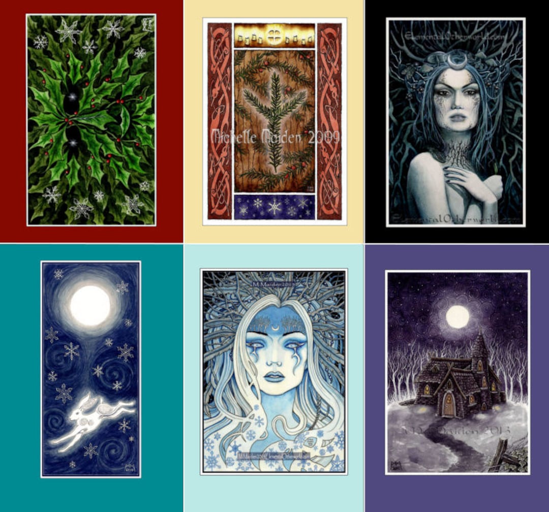 Handmade Yule Cards Set of 6 Winter Solstice Wiccan Pagan Midwinter
