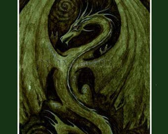 Handmade DRAGON CARD Earth Elemental green nature spirit, pagan birthday