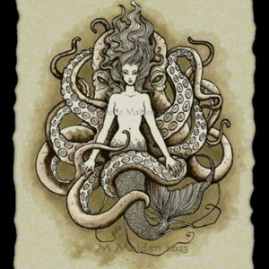Mermaid & Octopus CARD HANDMADE Mermaidcore steampunk dark academia