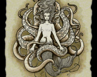 Mermaid & Octopus CARD HANDMADE Mermaidcore steampunk dark academia