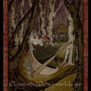 Baba Yaga DRUCK traditionelle Folk-Horror-Kunst, slawische Mythos Waldhexe der osteuropäischen Folklore - handsigniert