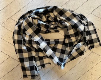 Black & Ivory Buffalo Plaid Scarf, Fall, Cozy, Warm