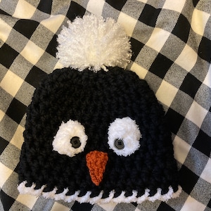 Penguin Crochet Hat (Infant, Toddler, Youth, Adult sizes)