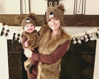 Mommy & Me Punxsutawney Phil/Punxsutawney Phil Hat/Groundhog Day/Groundhog/Beaver Crochet Hat (Infant, Toddler, Youth, Adult sizes)