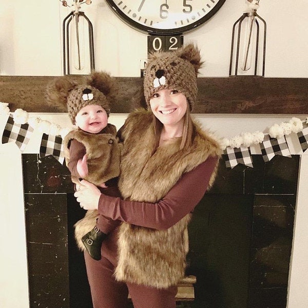 Mommy & Me Punxsutawney Phil/Punxsutawney Phil Hat/Groundhog Day/Groundhog/Beaver Crochet Hat (Infant, Toddler, Youth, Adult sizes)