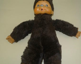 Vintage unusual Monchhichi monkey baby doll, Monchhichi plush doll , 13 1/2"  Collectible Doll Big Size