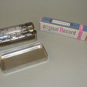 Vintage Record Small Metal Box Sterilizer with Glass Syringe 2 ml w/ Spare Syringe