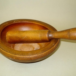 Beautiful Old Primitive Wooden Wide Mortar and Pestle, wooden bowl, primitive bowl