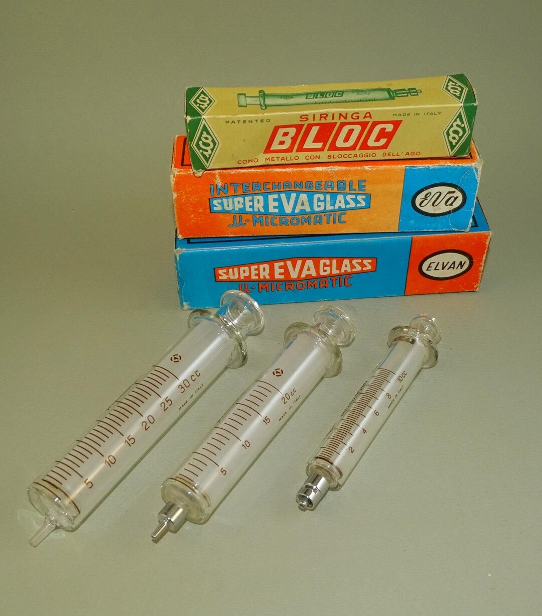Set of 3 Italian Vintage Glass Syringes 10ml 20ml and 30ml. Etsy