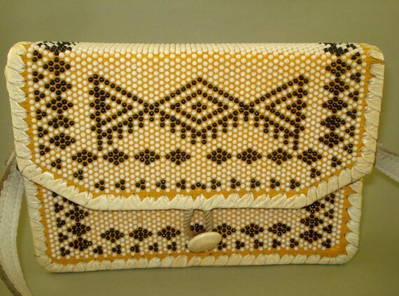 Vintage old Art  Bag, Black & White Beaded Beads … - image 3