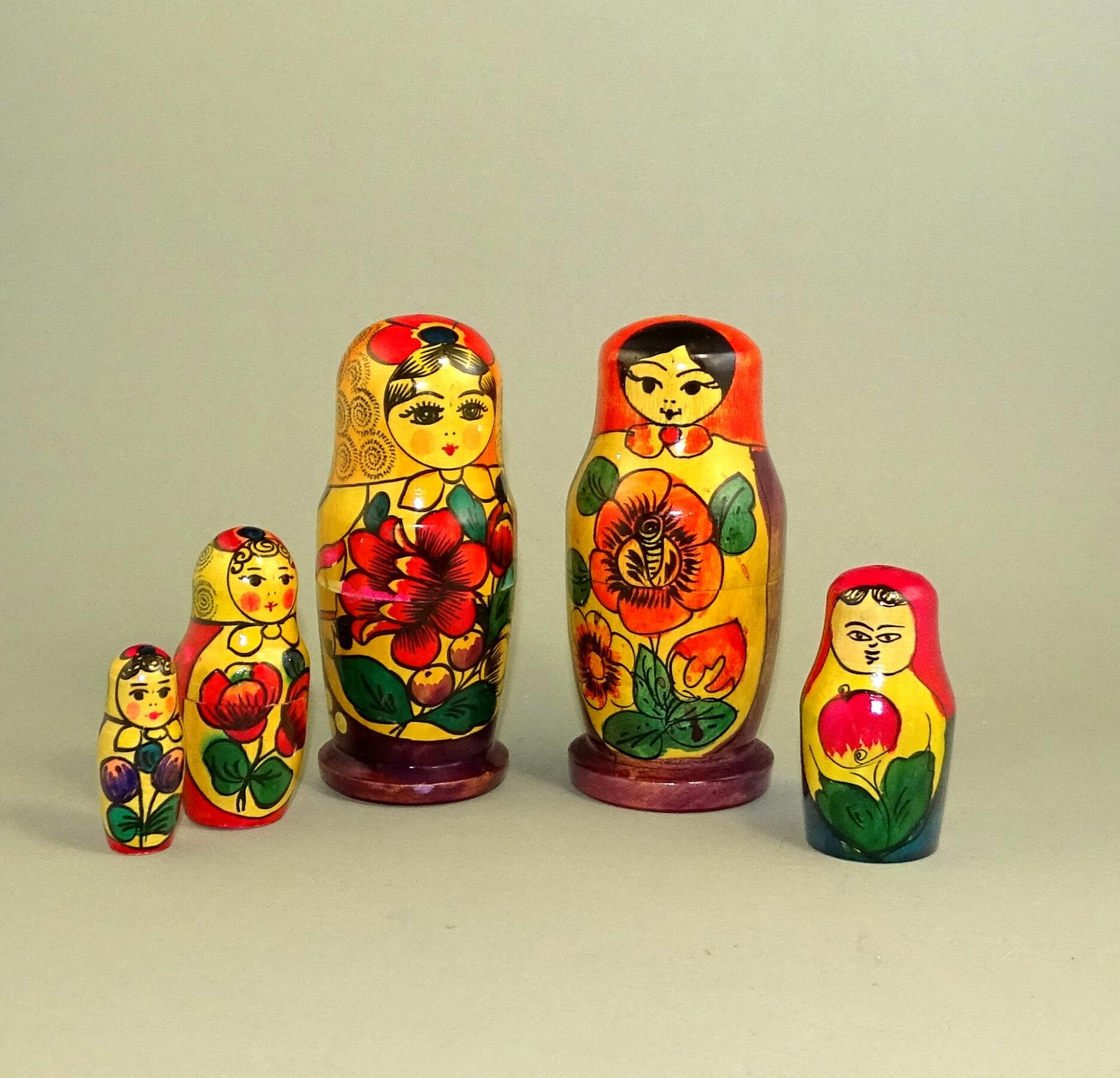 2 Vintage old sets of Russian Soviet Wooden Nesting Dolls | Etsy