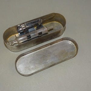 Old Vintage Small Metal Box Sterilizer with Fully Glass Syringe 1 ml