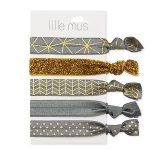 Haargummis oder Armbänder 5er-Set Glitzer elastisch Haarbänder Bänder Gold Muster Gray