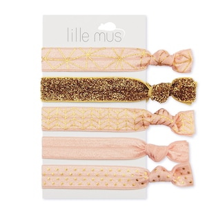 Haargummis oder Armbänder 5er-Set Glitzer elastisch Haarbänder Bänder Gold Muster Pink