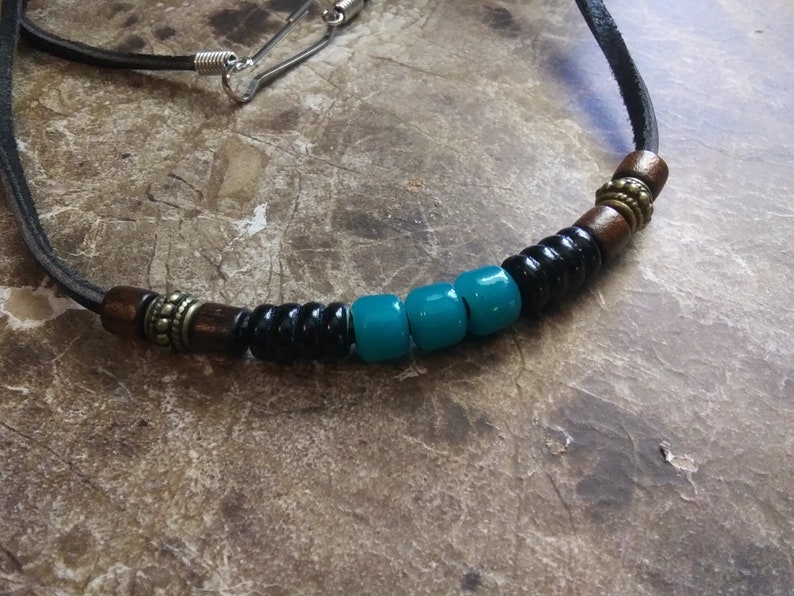 mens necklace surfer necklace leather choker with sea glass recycled