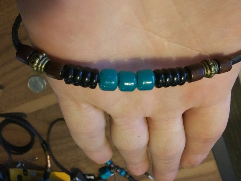 mens necklace surfer necklace leather choker with sea glass recycled