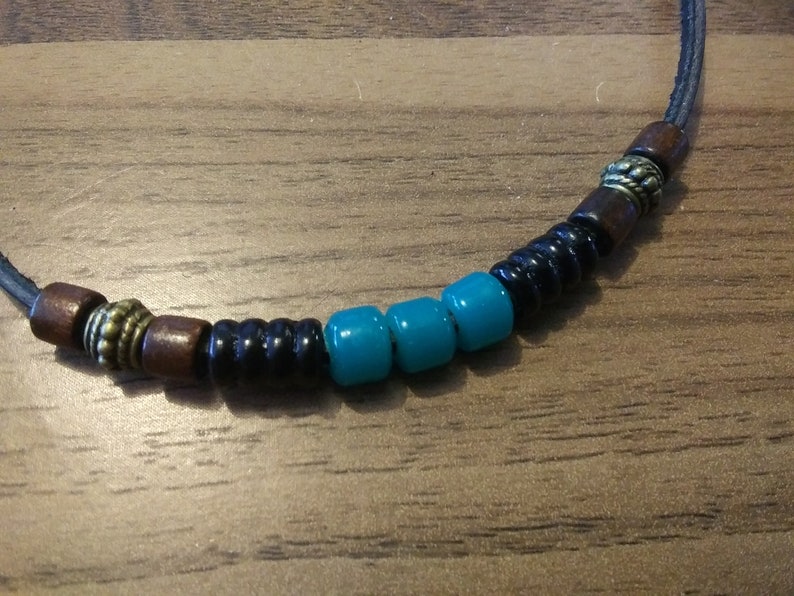 mens necklace surfer necklace leather choker with sea glass recycled