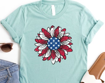 Patriotic Sunflower Graphic Tee | Tickled Teal | Women's tee | Apparel gift | T-shirt | Crew Neck Tee