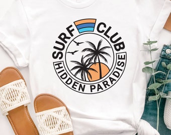 Surf Club Graphic Tee  | Hidden paradise | Surfer graphic tee | Tickled Teal | Women's tee | T-shirt | Crew Neck Tee