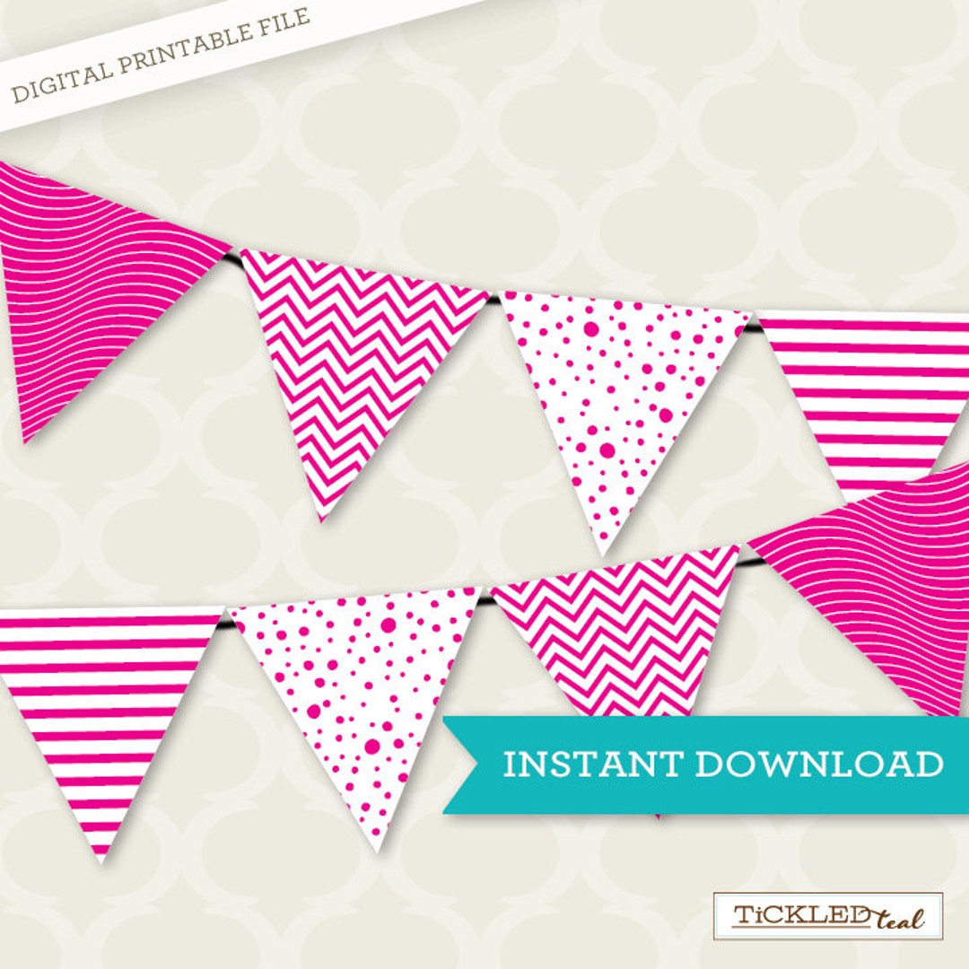 Instant Download - PRINTABLE Party Banner - Mixed Patterns - Pink ...