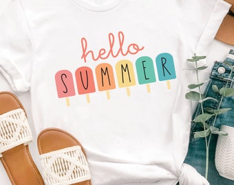 Hello Summer Popsicle Graphic Tee | Tickled Teal | Women's tee | Apparel gift | T-shirt | Crew Neck Tee | Summer graphic tee