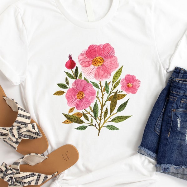 Pink Flower Graphic Tee | Tickled Teal | Women's tee | Apparel gift | T-shirt | Crew Neck Tee | Floral Graphic Tee | Floral Arrangement