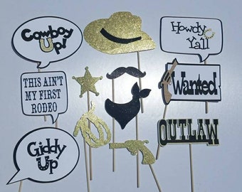 Western Themed Photo Booth Props 12 pc. Great party idea for Birthday Party. Ships Fast!