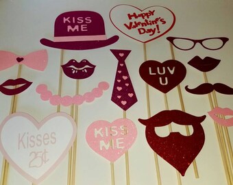 Valentine's Day Photo Booth Props in Pinks and Red.