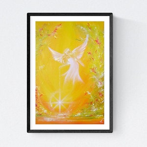 Angel Art Photo I give you light, Guardian Angel Gift Idea also for Christmas. Yoga, Meditation Wall. Above Bed Decor Yellow White Orange image 1