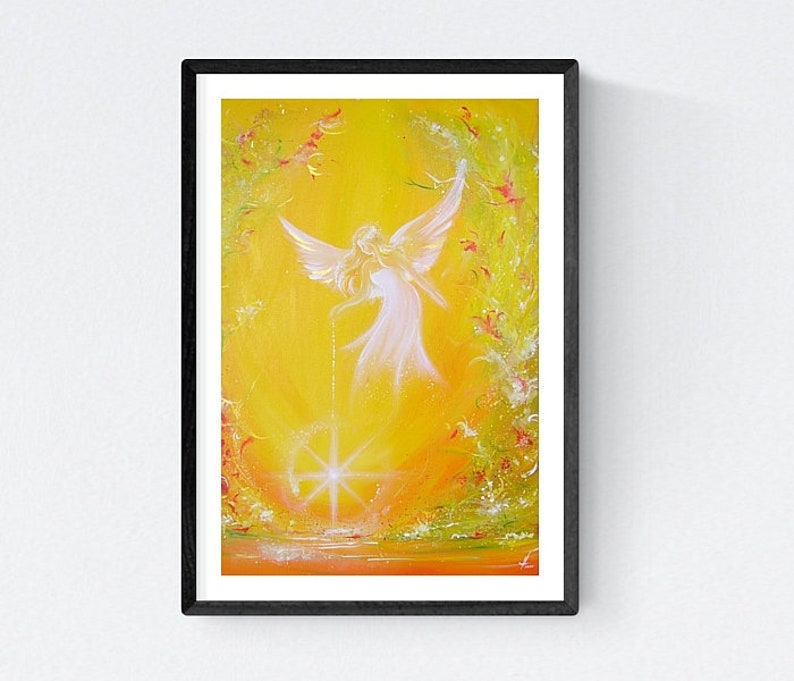 Angel Art Photo I give you light, Guardian Angel Gift Idea also for Christmas. Yoga, Meditation Wall. Above Bed Decor Yellow White Orange image 1