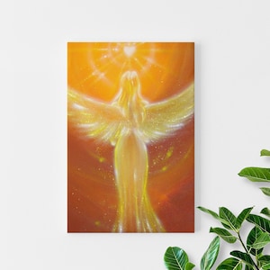 ღ CANVAS ANGEL ART ღ STRETChED On Wooden Frame: &quot;The heart knows it&quot; , Canvas Art Abstract, Angel Wings, Wall Decor, Hanging, Guardian Angel
