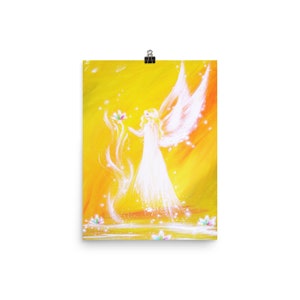 L’angélique poster « Bonheur dans le cœur » Engel Poster Feng Shui, mur de décoration fleur de lotus,Idée de cadeau spirituel pour Meilleure amie.Salle de yoga Décoration