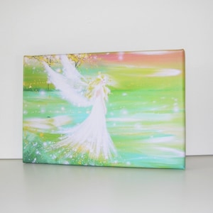 Limited angel art print on canvas streched on wooden frame: &quot;I go everywhere with you&quot; , modern angel painting, artwork,gift,spiritual,magic