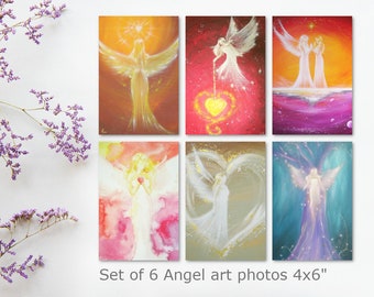 6 Angel Art Photos Set - Guardian Angels Bundle-Angel Cards- Spiritual Modern Abstract Wall Decor - Reiki, Tarot, Lightworker Deck Gift Idea