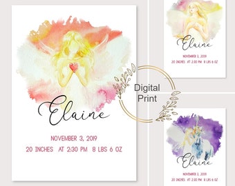 Custom Nursery Room Decor - Digital Download File, Printable Art for Girl with Name and Date of Birth - Gift Ideas Newborn Keepsake