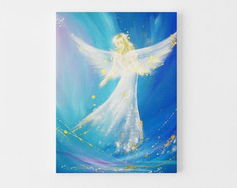 Bedroom Angel Decor "Accompanied on your way" Spiritual Wall Pictures, Art Paintings. Mom Daughter Gift Ideas Living Room Bedroom above Bed