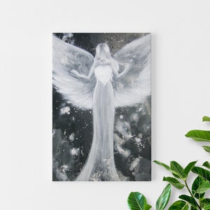 ღ CANVAS ANGEL ART ღ STRETChED On Wooden Frame: &quot;Power of love&quot; , Canvas Art Abstract, Angel Wings, Wall Decor, Hanging, Guardian Angel