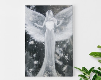 ღ CANVAS ANGEL ART ღ STRETChED On Wooden Frame: "Power of love" , Canvas Art Abstract, Angel Wings, Wall Decor, Hanging, Guardian Angel