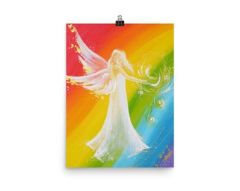 Rainbow Painting - Angel Art Wall Poster "Rainbow Energy" Guardian Spiritual Decor, Nursery Room Decor. Bedroom Decoration Getting Well Pic