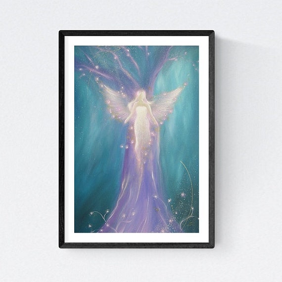 Angel print on canvas streched on wooden frame /"Way in your heart/" 8x12 inches