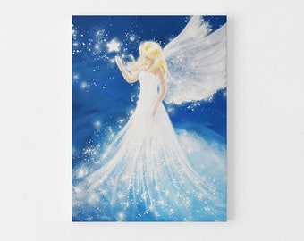 Bedroom Angel Decor "Touching the Stars" Spiritual Wall Pictures, Art Paintings. Mom Daughter Gift Ideas Living Room Bedroom above Bed