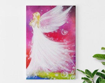 Afbeelding in rood - engelenschilderij op canvas - UITVERKOOP Laatste exemplaar! Spirituele muurschildering - beschermengelgeschenk. Kunst als wanddecoratie voor in huis